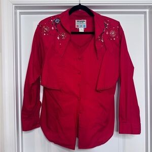 Vintage Wrangler beaded embellished button up sweetheart neck western shirt